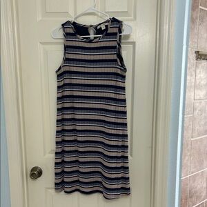 Striped Navy Pink and Cream Sleeveless Shift Dress